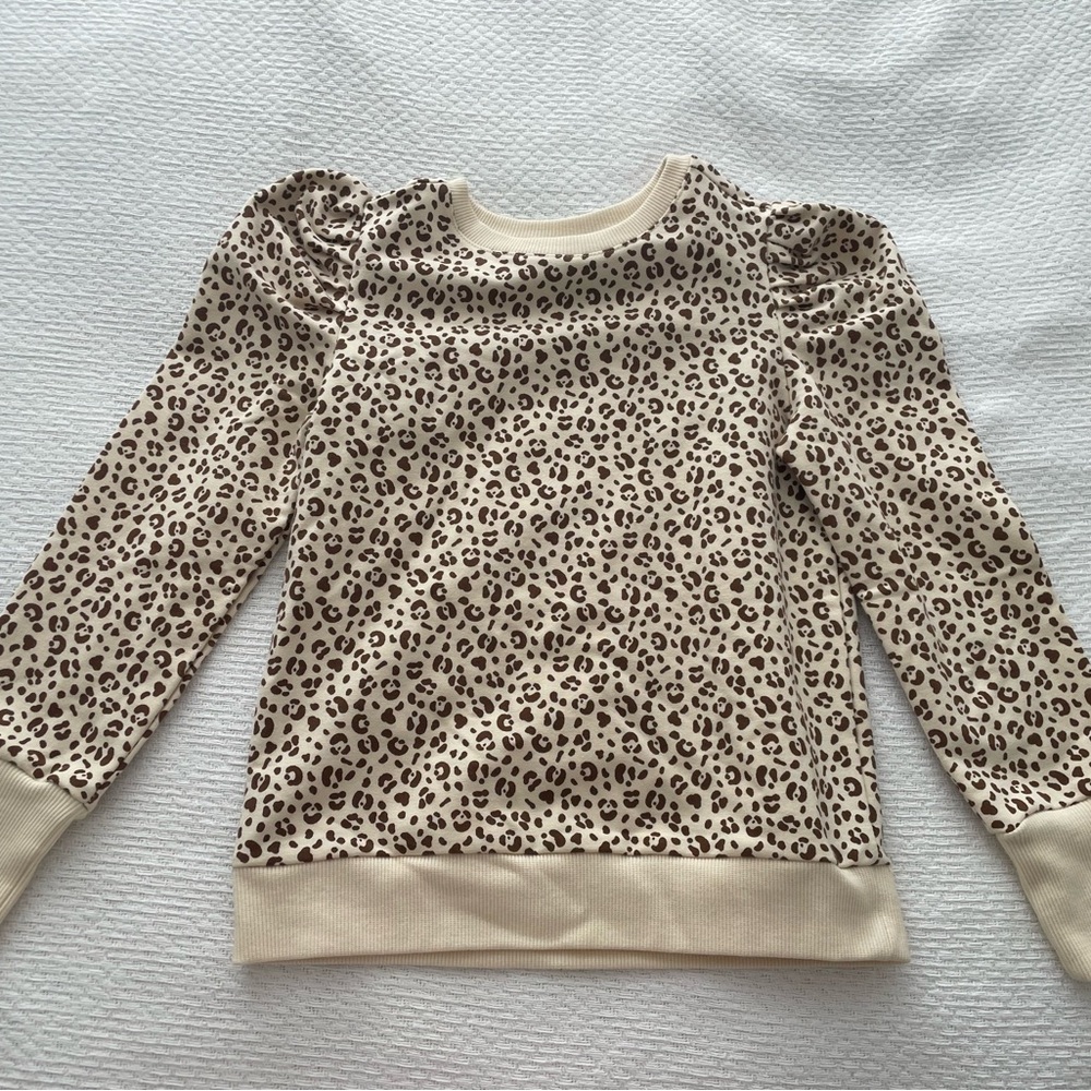 Janie and Jack Leopard Print Sweater - Cream and Brown